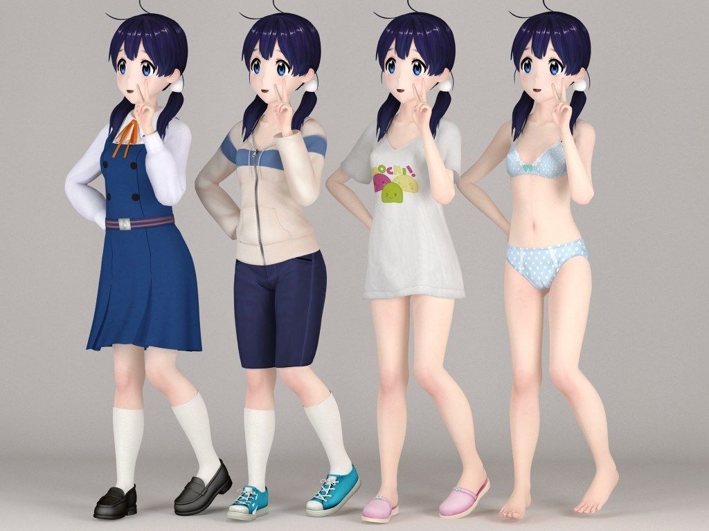 Tamako Kitashirakawa anime girl pose 01 3D model_4