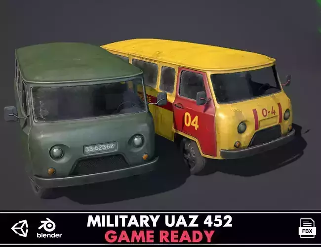 UAZ 452  Old Military   Low-poly 3D model
