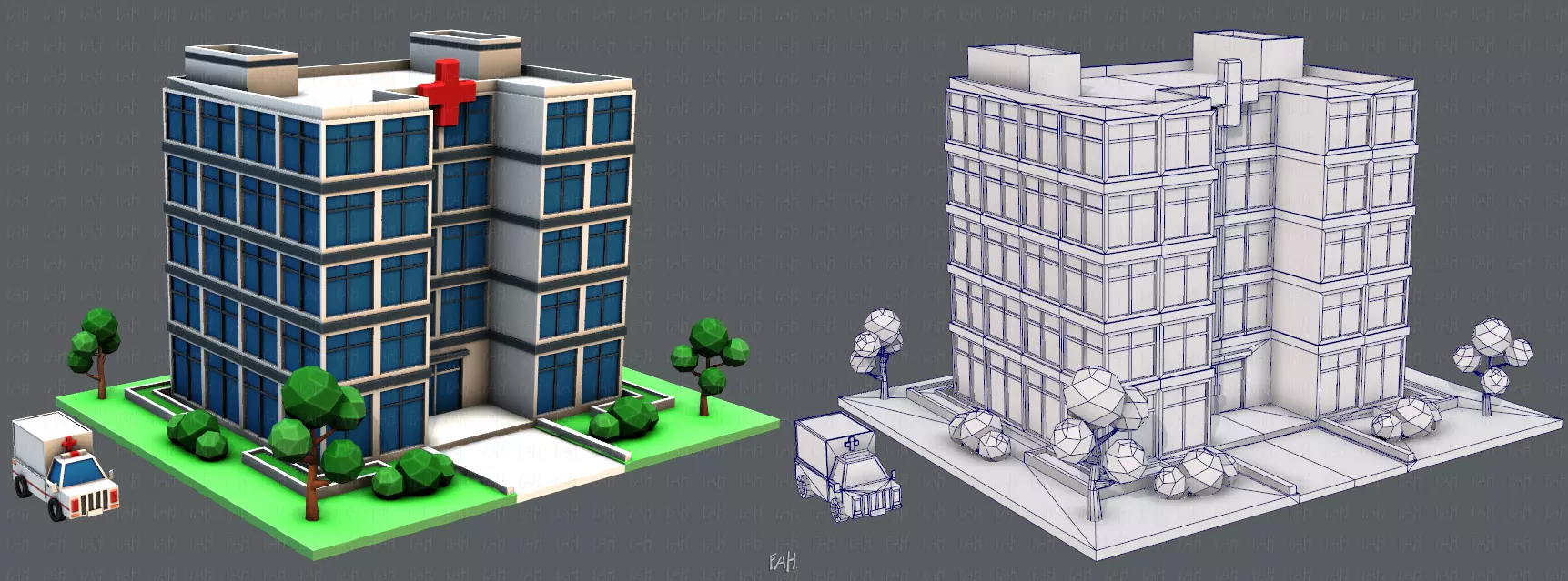 Hospital Building Low-poly 3D model