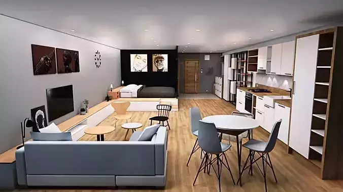 modern apartment on 46 m2 Low-poly 3D model
