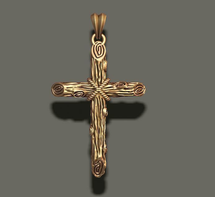 cross pendant with wood texture   3D print model_5