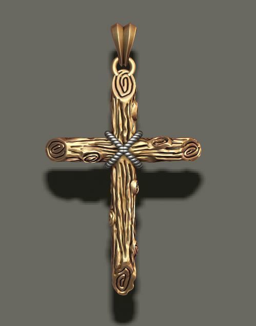 cross pendant with wood texture   3D print model_4