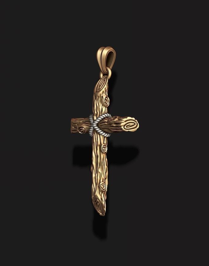 cross pendant with wood texture   3D print model_3