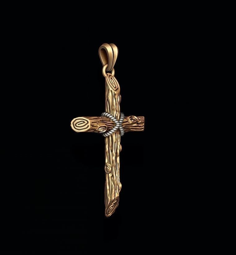 cross pendant with wood texture   3D print model_2
