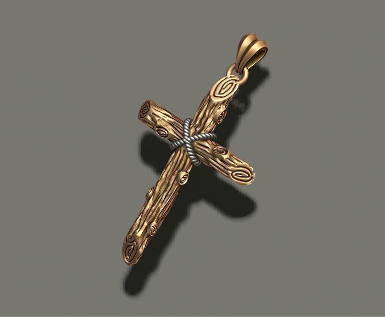 cross pendant with wood texture   3D print model_7