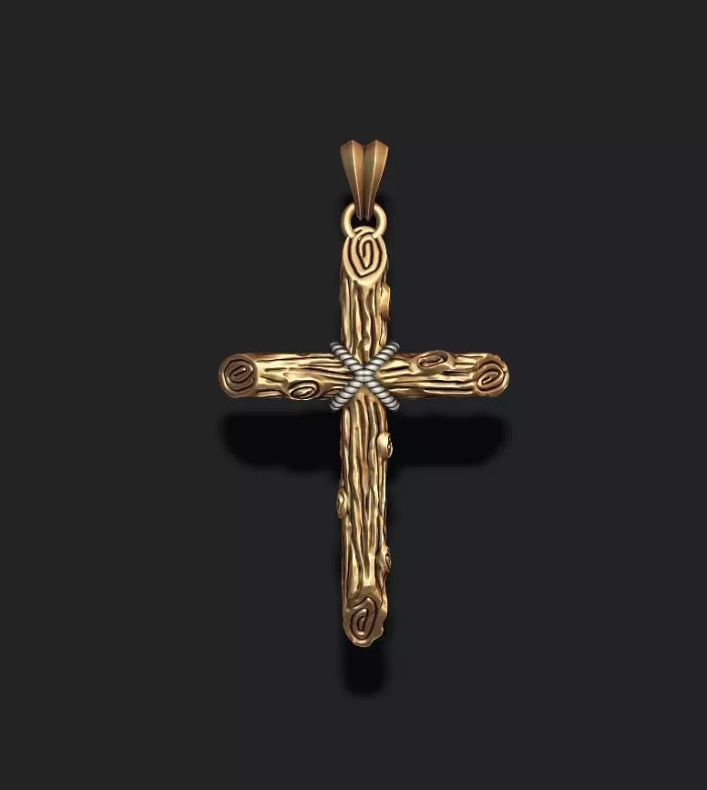 cross pendant with wood texture   3D print model_0