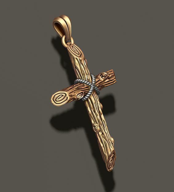 cross pendant with wood texture   3D print model_6