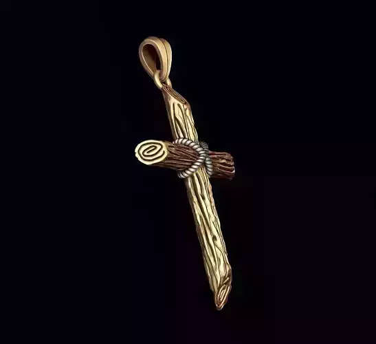 cross pendant with wood texture 3D print model