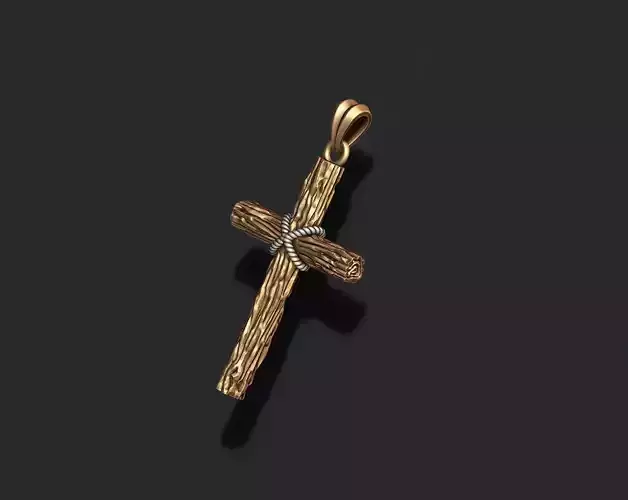 cross pendant with wood texture   3D print model