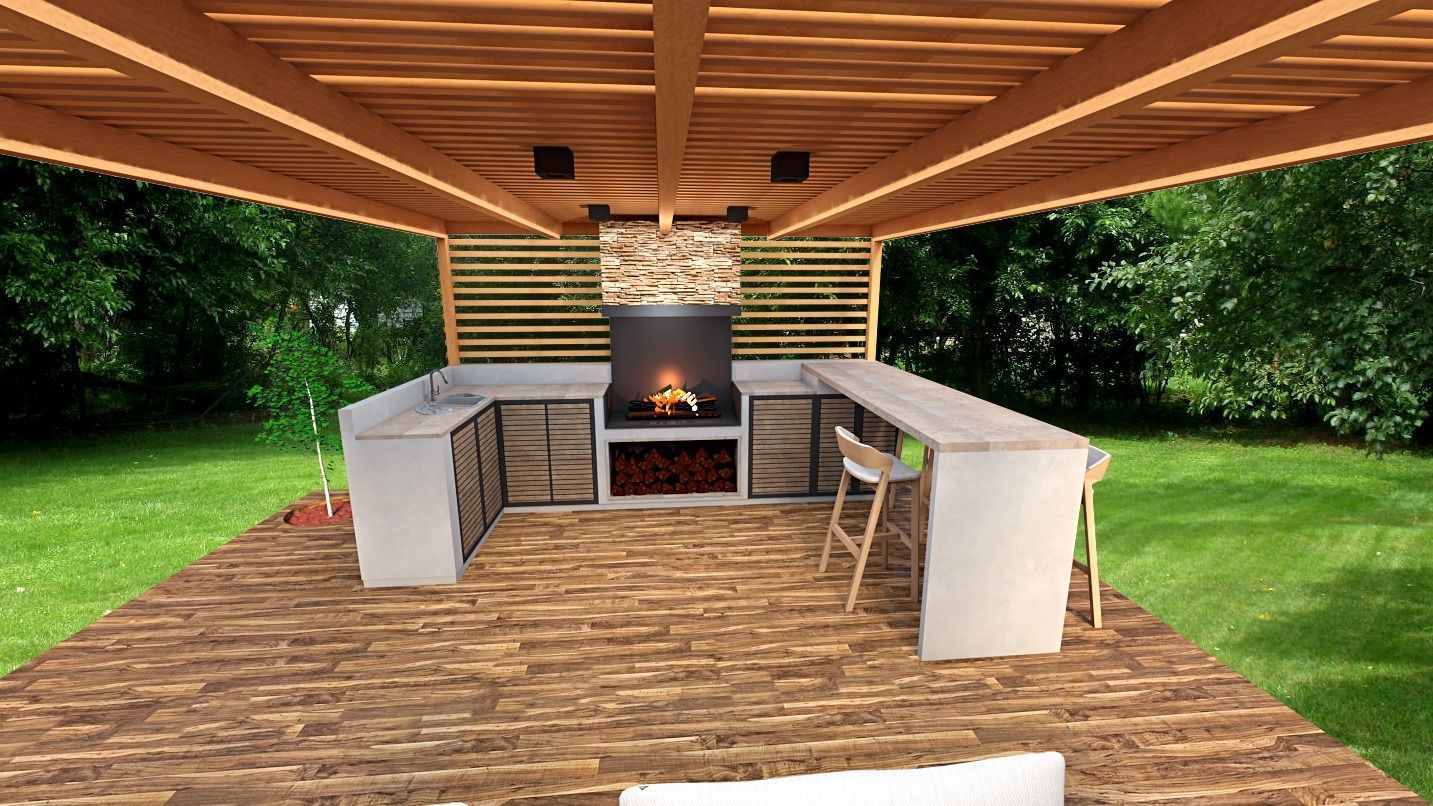 furniture outdoor kitchen lounge grill pavilion 3dmodel Low-poly 3D model_6