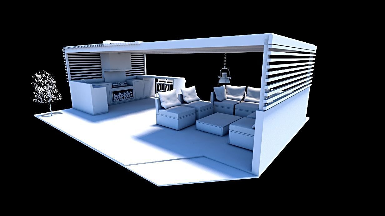 furniture outdoor kitchen lounge grill pavilion 3dmodel Low-poly 3D model_7
