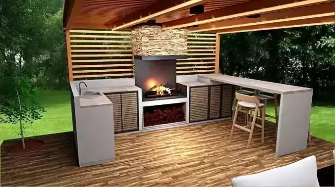 furniture outdoor kitchen lounge grill pavilion 3dmodel Low-poly 3D model