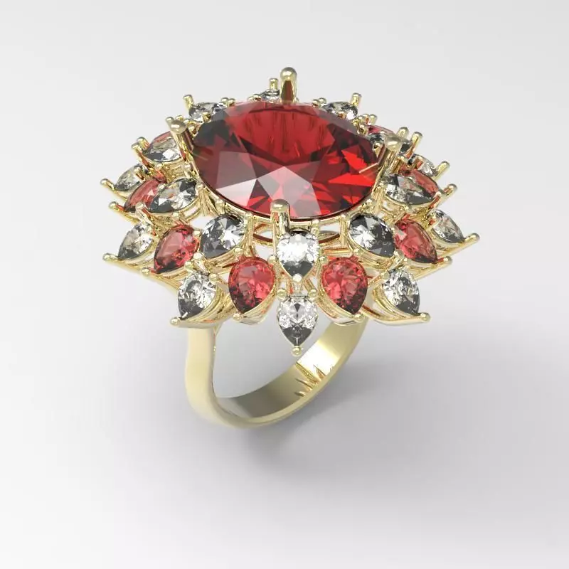 Ring Glade with rubies 3D print model_0