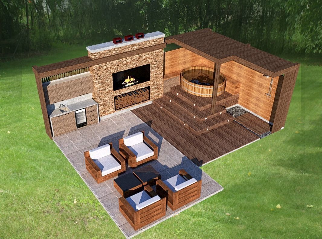 furniture outdoor kitchen lounge grill hot tube pavilion 3d mode 3D model_2