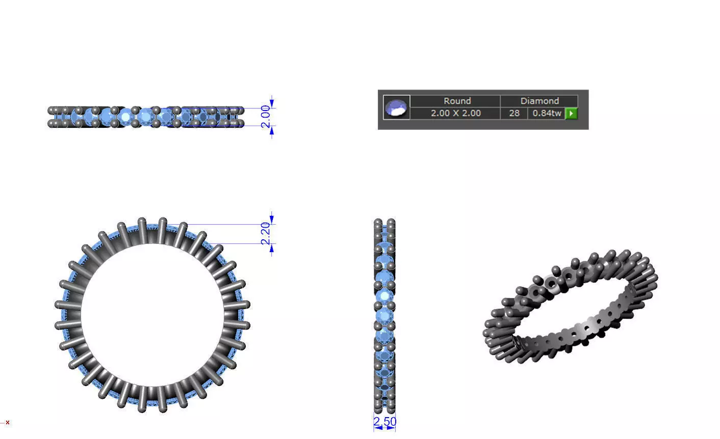 Full Eternity Ring Brilliant Cut Diamond Claw Set 3D print model