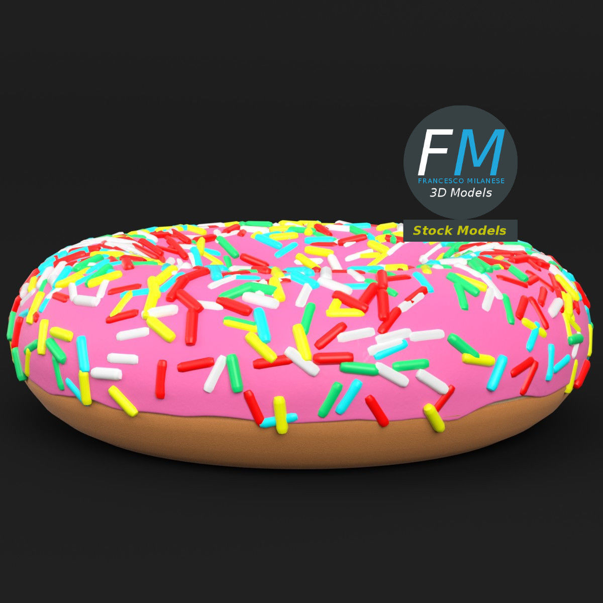Stylized donut with sprinkles 3D model_2