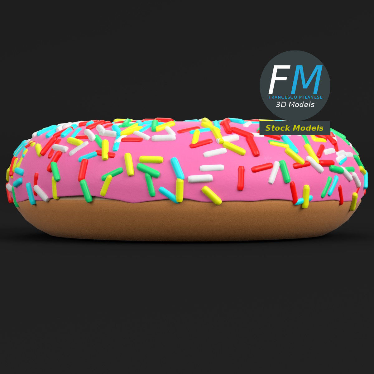 Stylized donut with sprinkles 3D model_3