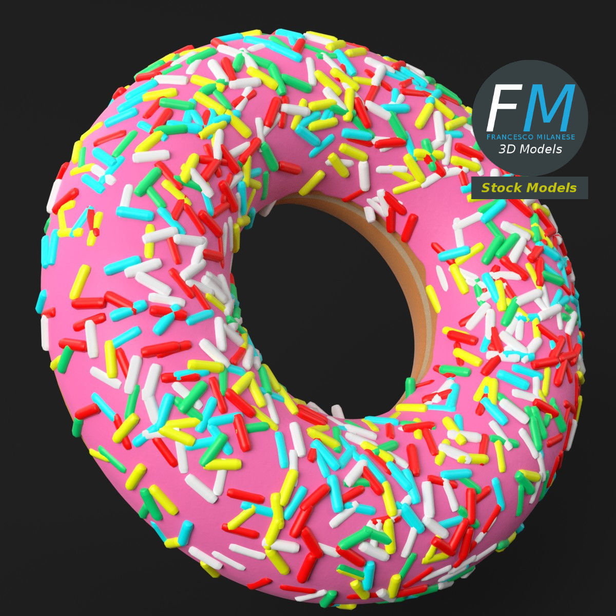 Stylized donut with sprinkles 3D model_5