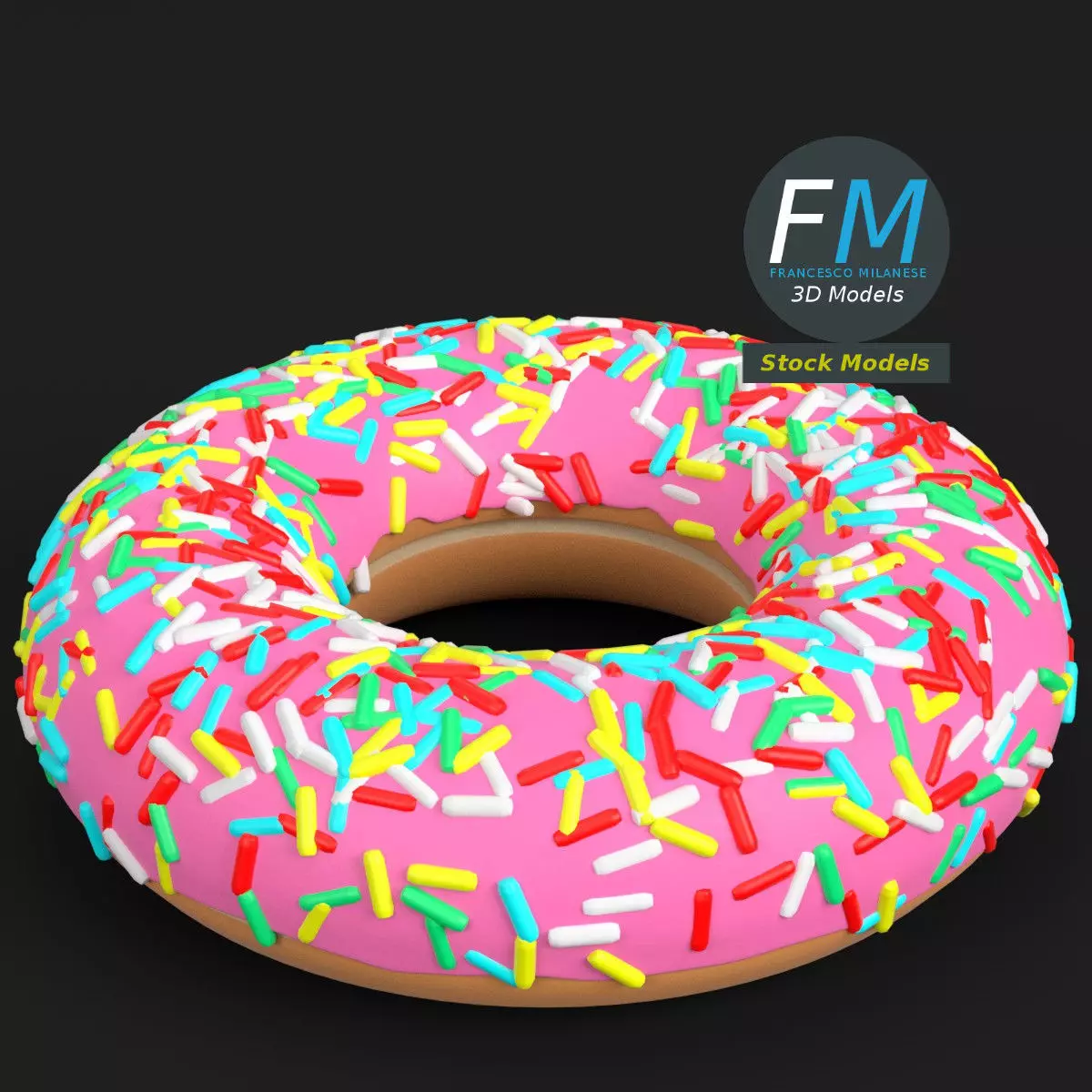 Stylized donut with sprinkles 3D model_0