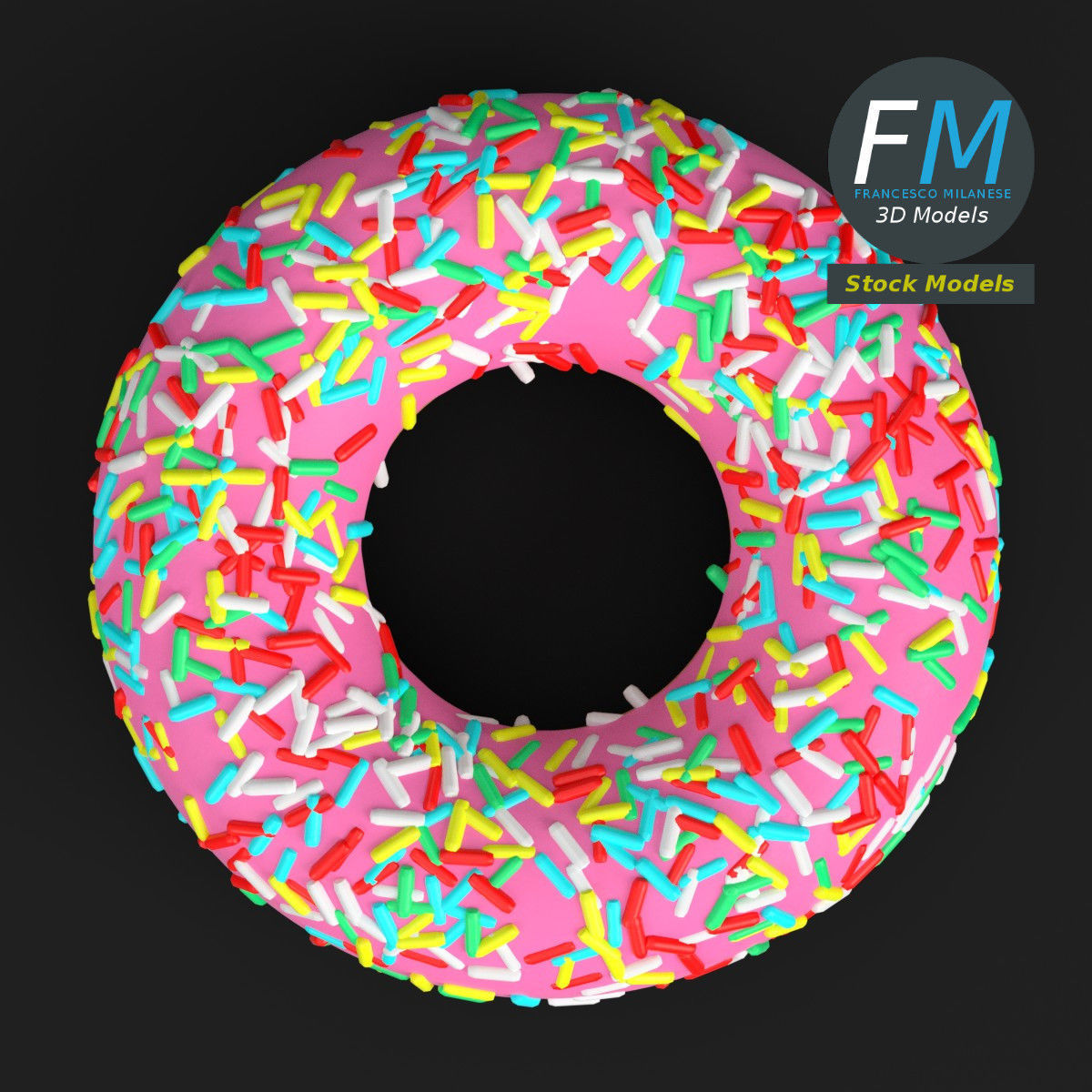 Stylized donut with sprinkles 3D model_6
