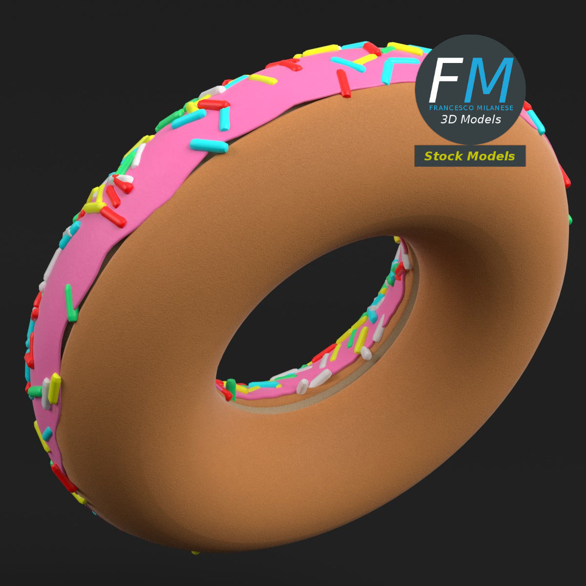Stylized donut with sprinkles 3D model_4