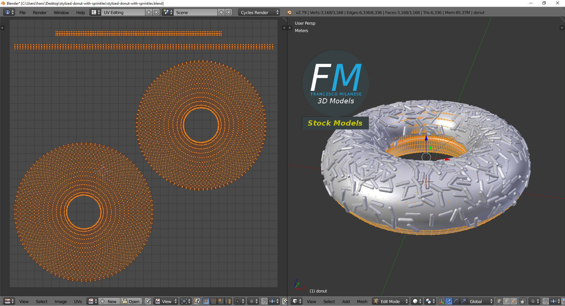 Stylized donut with sprinkles 3D model_10
