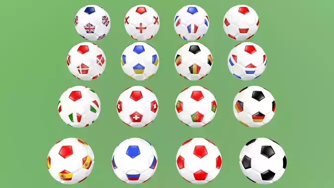 Soccer football balls flags of Europe