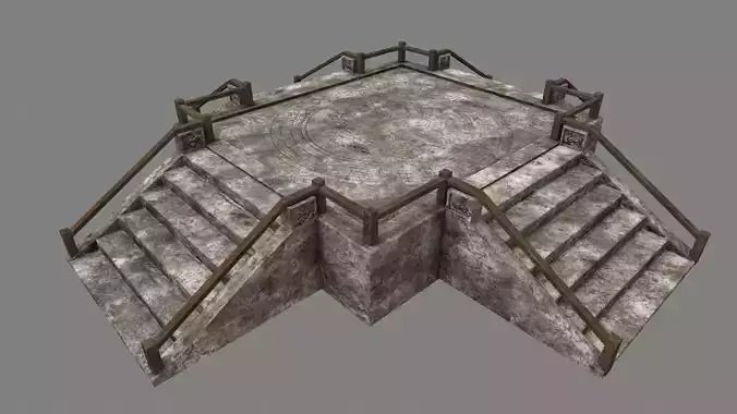 Stairs stone staircase with metal railings