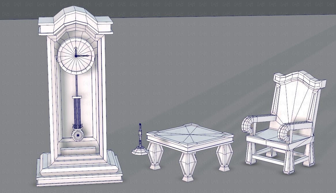 Furniture set for game Low-poly 3D model_2