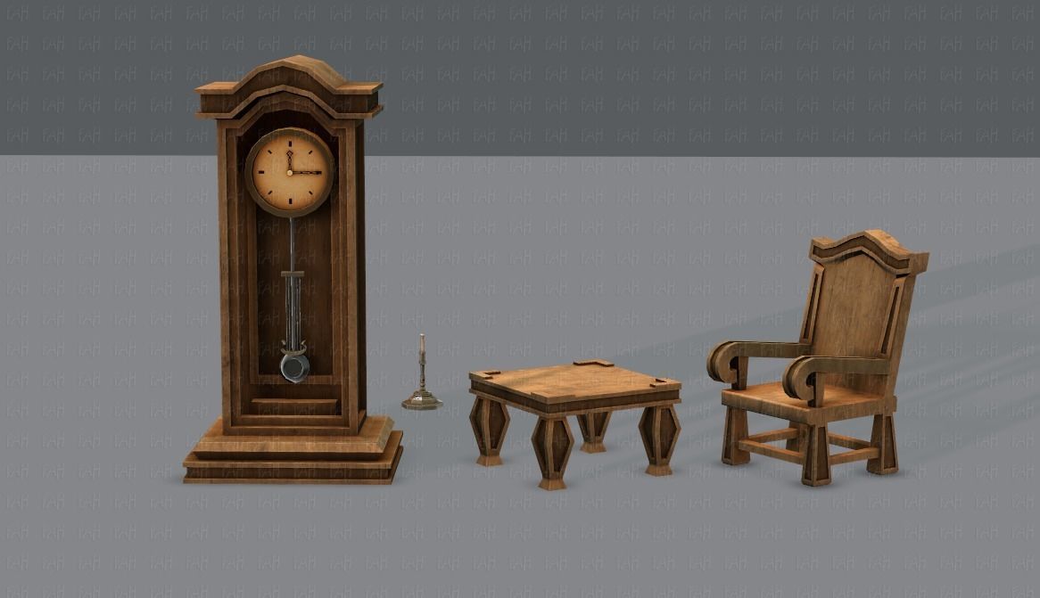 Furniture set for game Low-poly 3D model_3