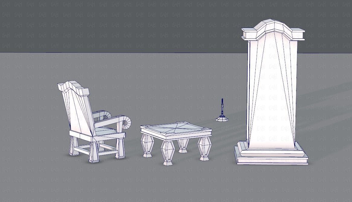 Furniture set for game Low-poly 3D model_15