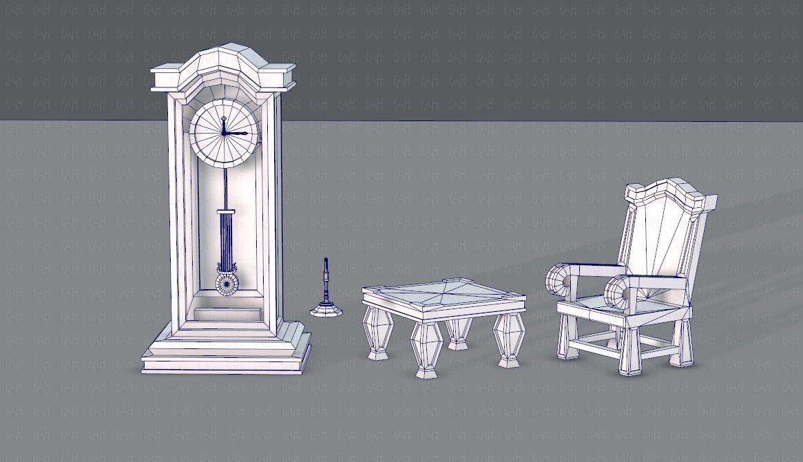 Furniture set for game Low-poly 3D model_11