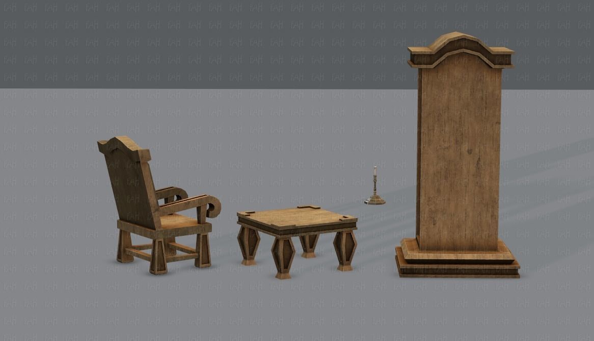 Furniture set for game Low-poly 3D model_7