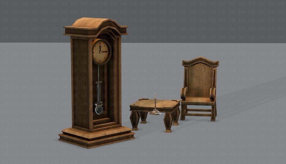 Furniture set for game Low-poly 3D model_4