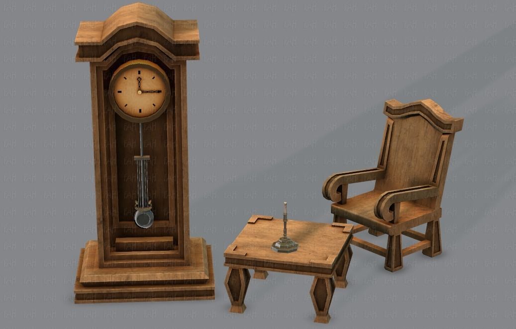 Furniture set for game Low-poly 3D model_42