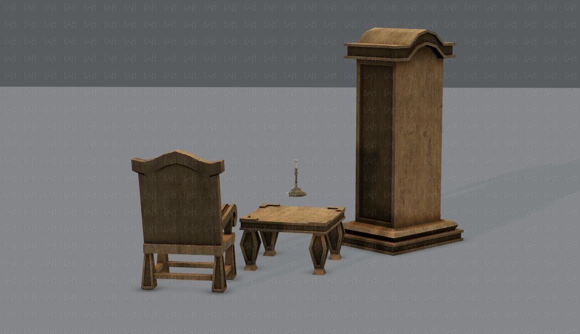 Furniture set for game Low-poly 3D model_8