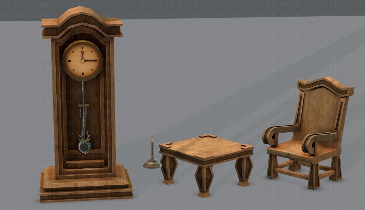 Furniture set for game Low-poly 3D model_1