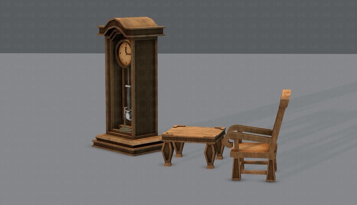 Furniture set for game Low-poly 3D model_10