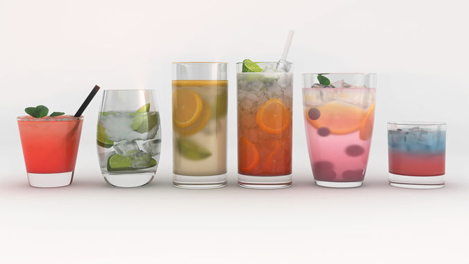 6 Drinks different in row 3D model