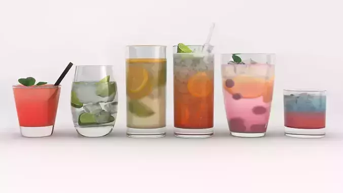 6 Drinks different in row 3D model