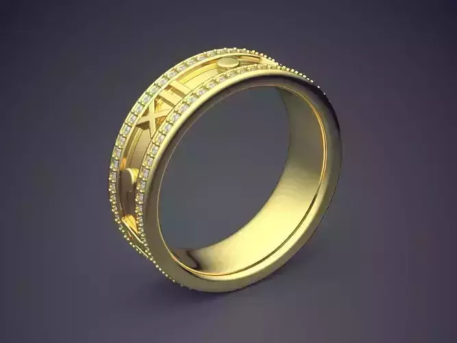 Golden Diamond Ring With Roman Date