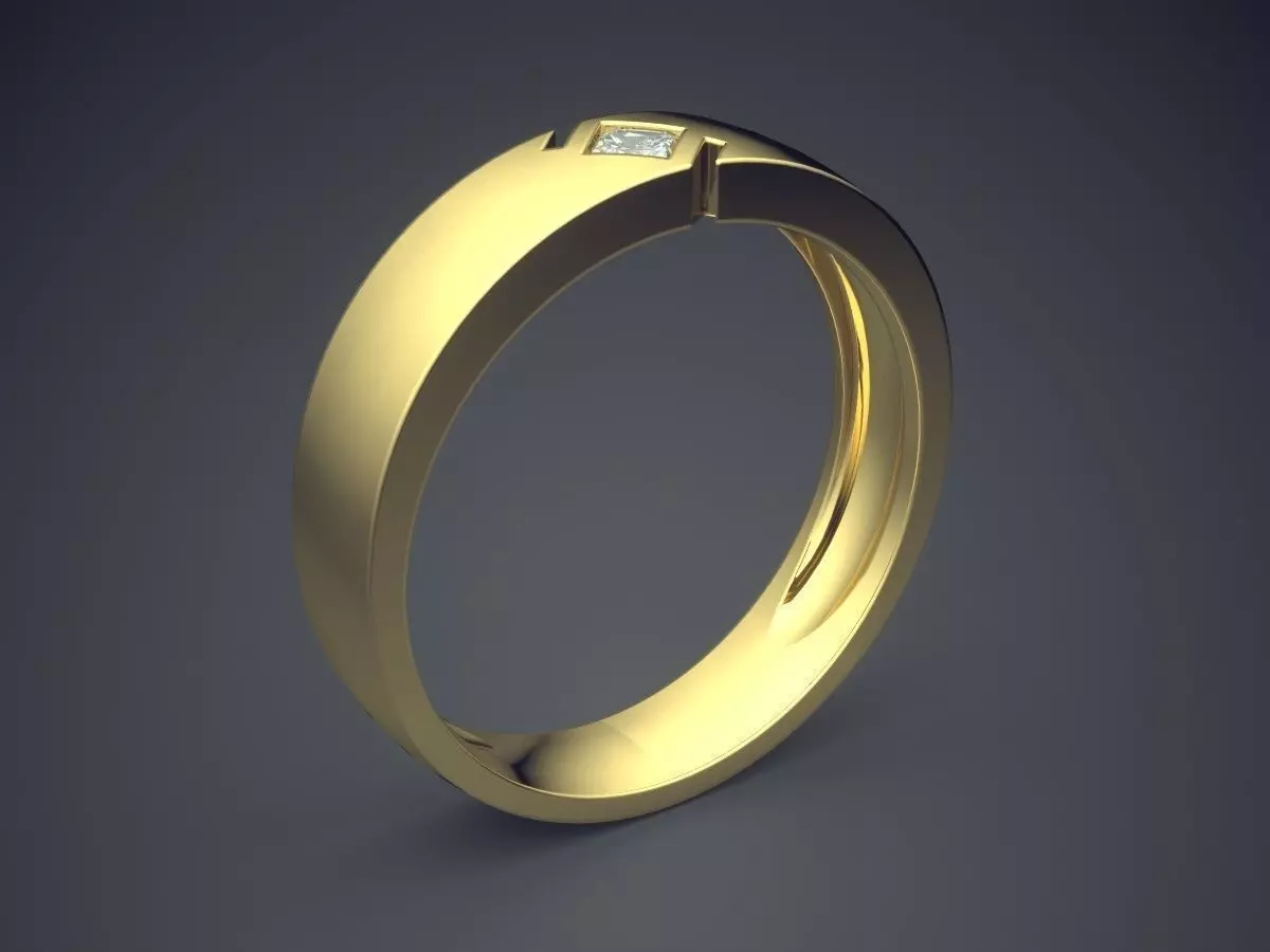 Classical Golden Ring With Cuts and Diamond Details 3D print model_0