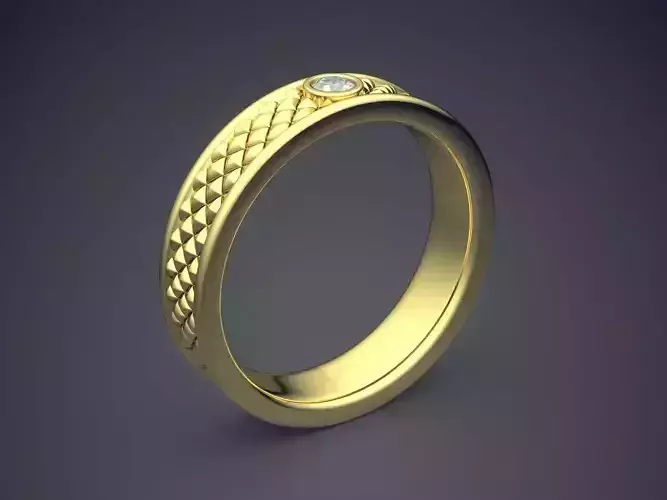 Simple Golden Ring With Diamond and Texture Details