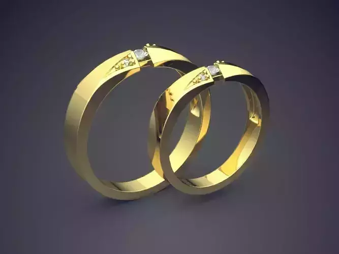 Classical Simple Golden Wedding Rings With Diamond Detailing