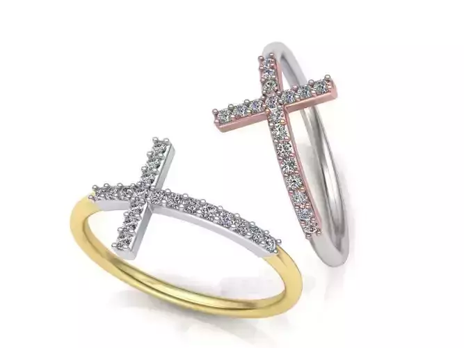 Cross ring with diamonds Delicate design 0253 3D print model