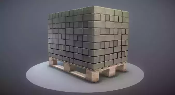 EU Wood Pallet with Paving Stones - Low-Poly 