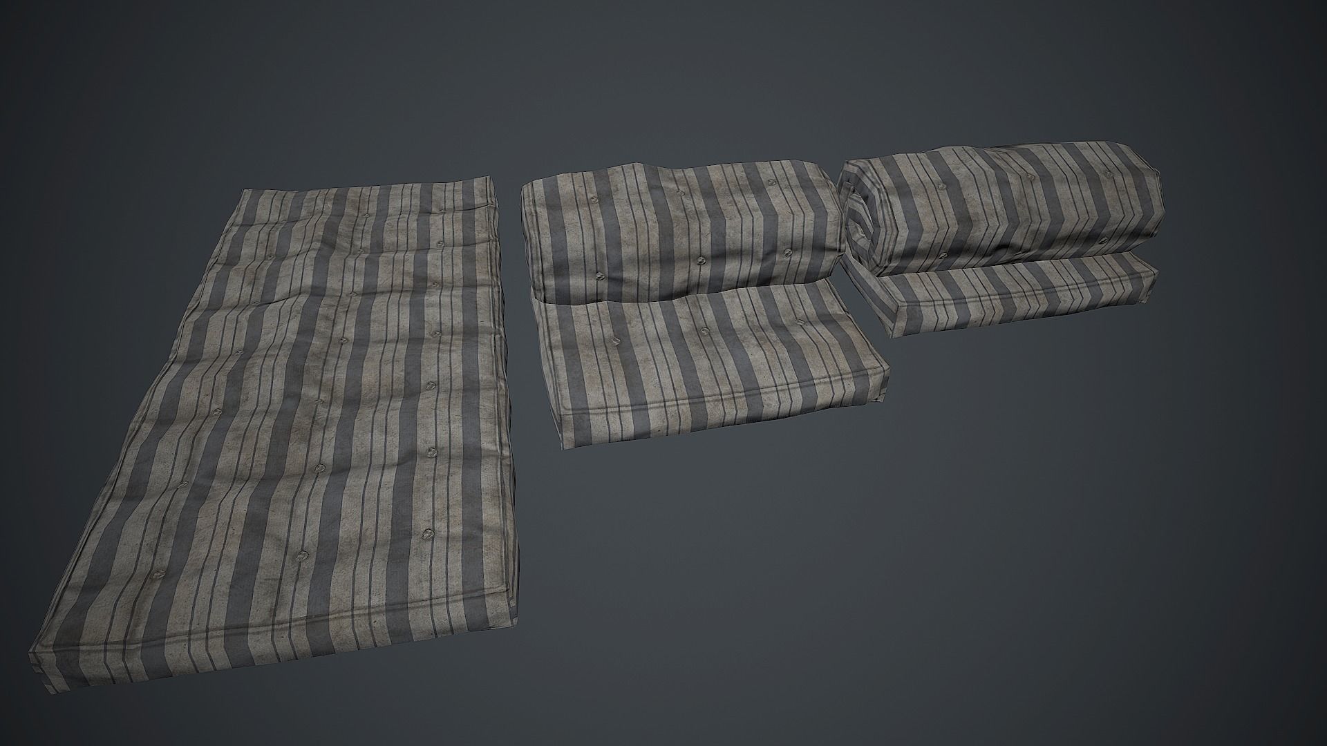 Old USSR Mattress PBR Game Ready Low-poly 3D model_7