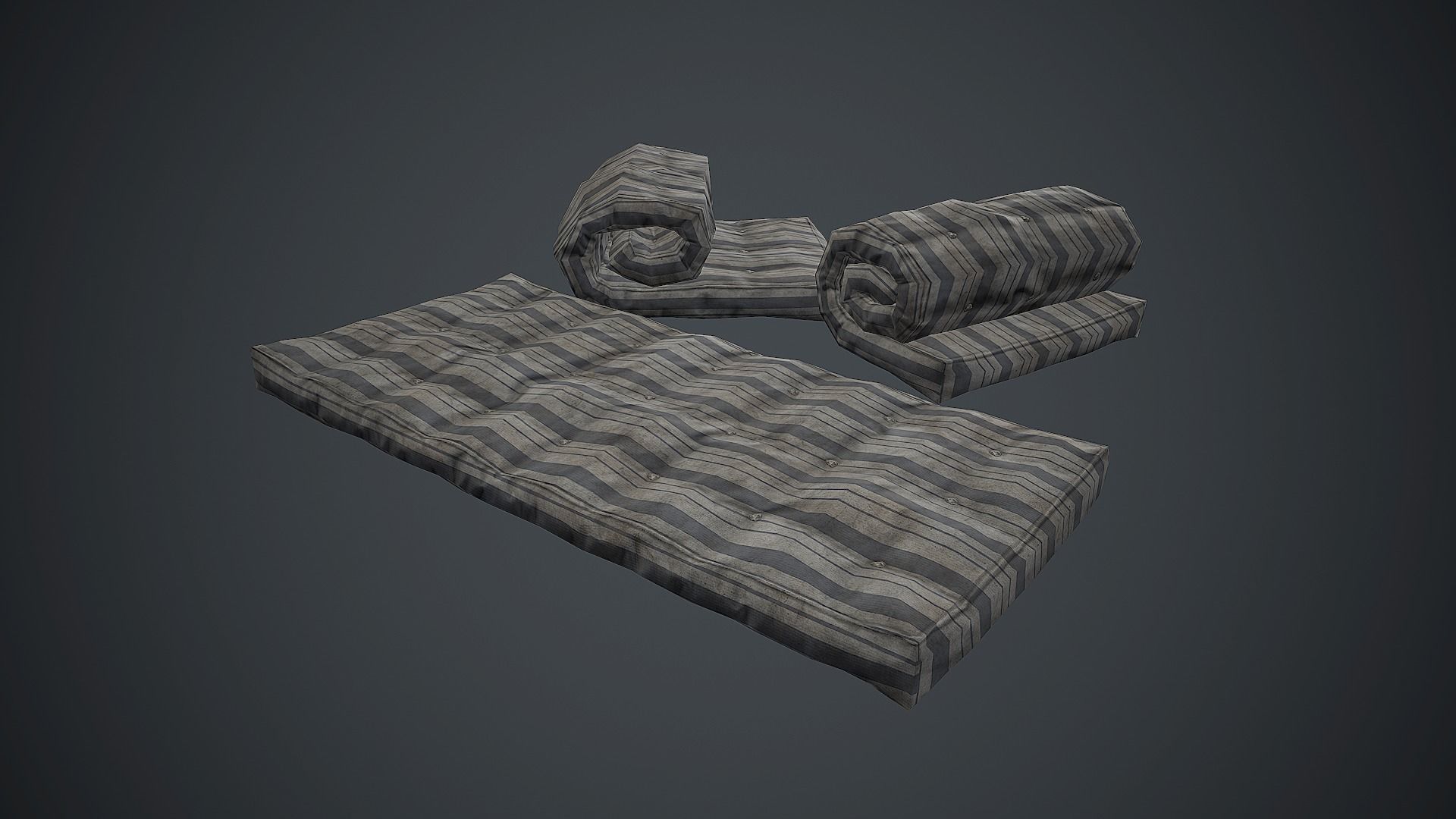 Old USSR Mattress PBR Game Ready Low-poly 3D model_3