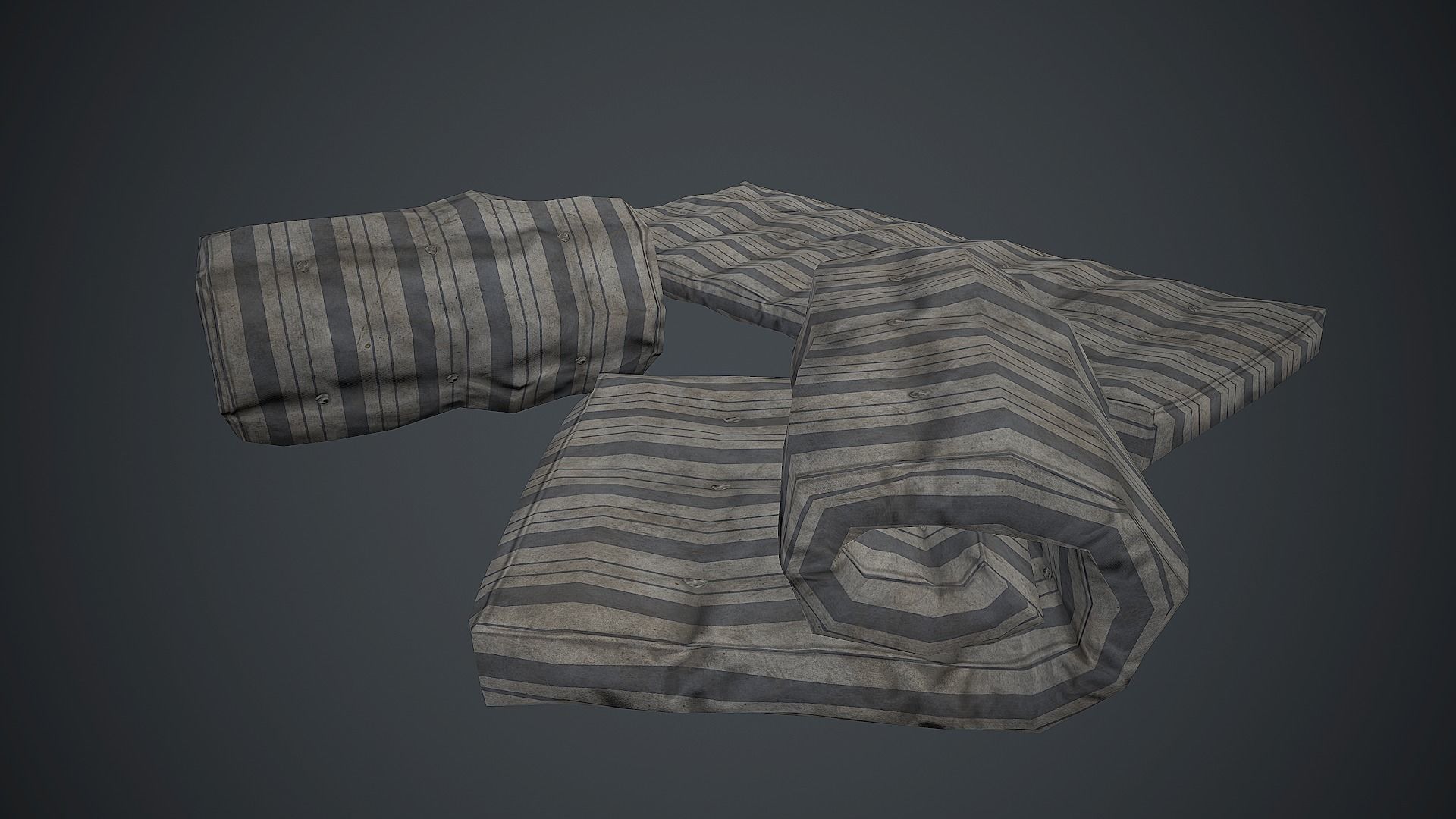 Old USSR Mattress PBR Game Ready Low-poly 3D model_6