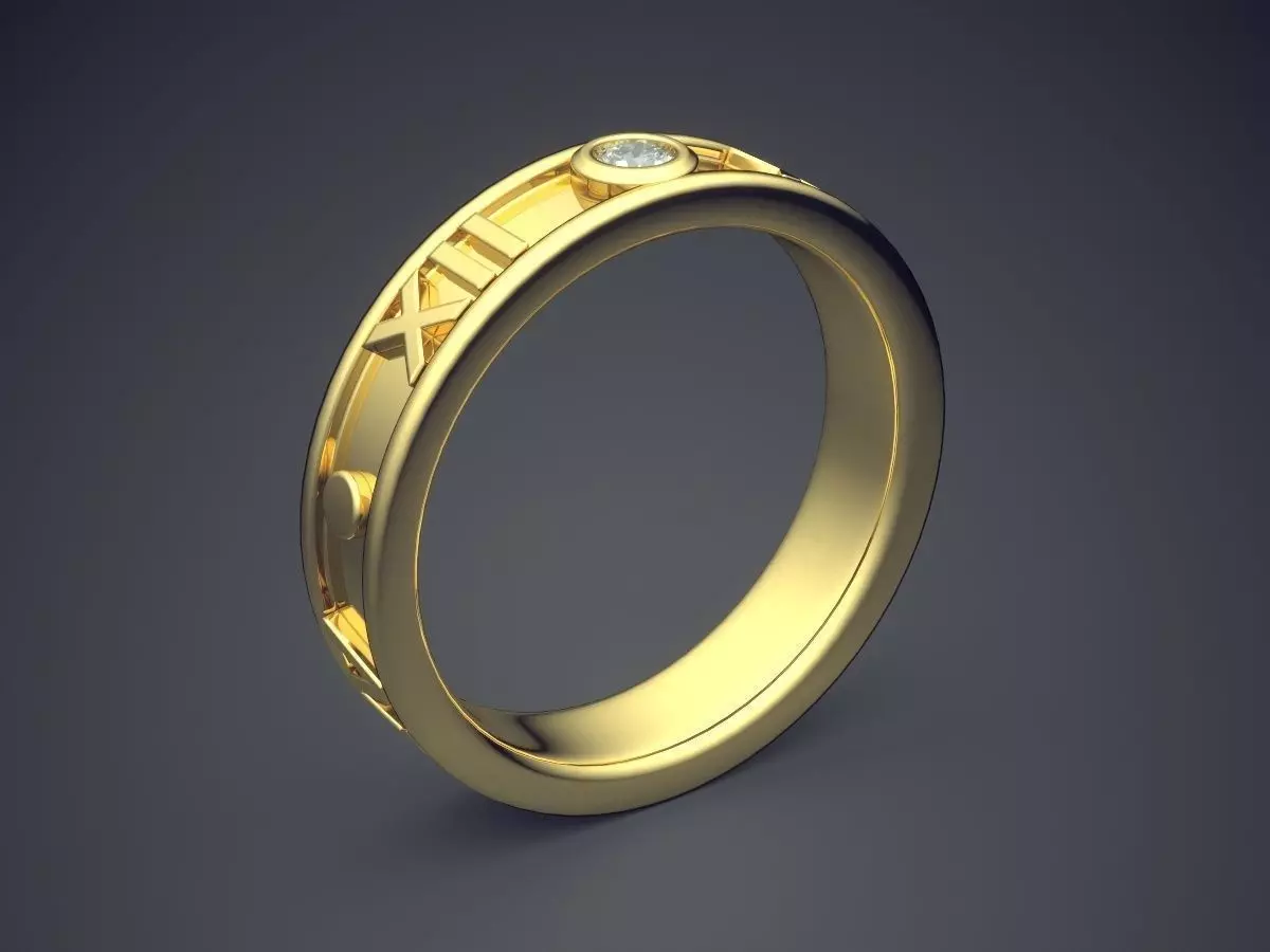 Golden Diamond Ring With Roman Date 3D print model_0